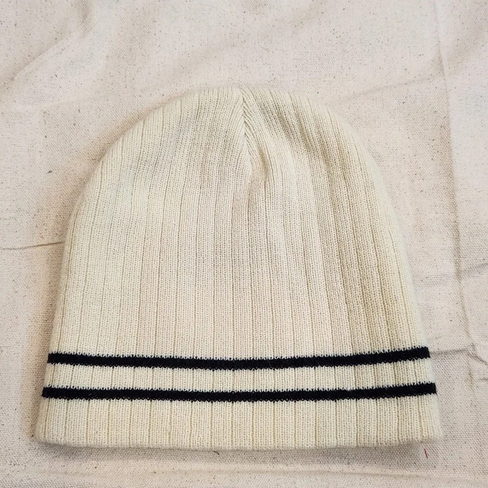 HitWear Michigan State Spartans Beanie Hat Off White Cream Striped Embroidered